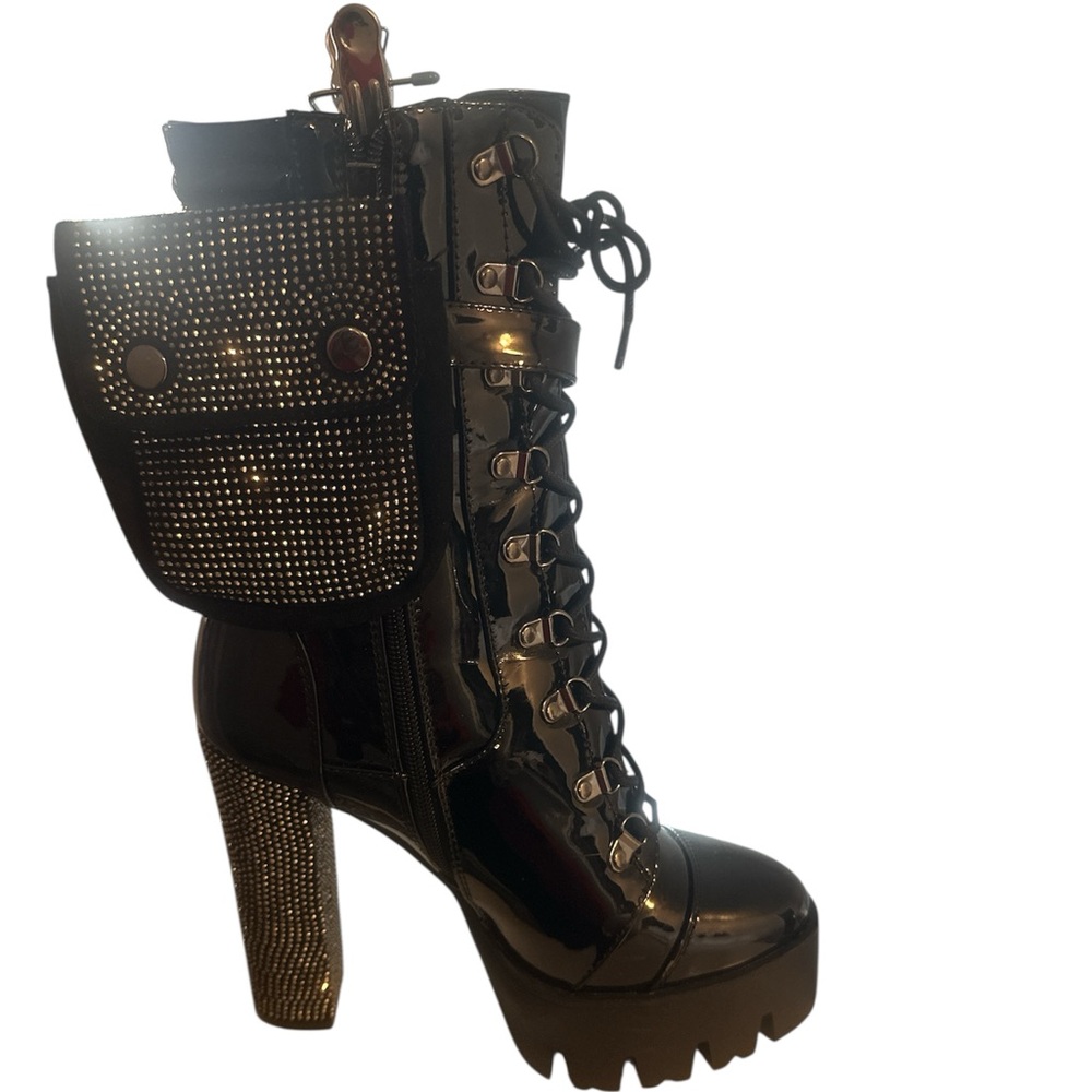 Glossy Black Platform Heeled Boots